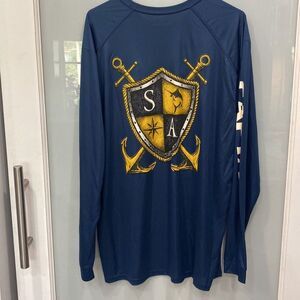 Salt Armour New Men’s Navy Blue Shield Dry Fit Fishing Long Sleeve Shirt Sz XL
